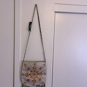 Cream and Gold Floral Crossbody Bag